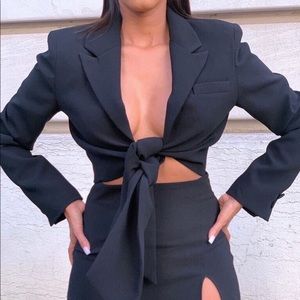 Zara Black Tie-Front Cropped Blazer